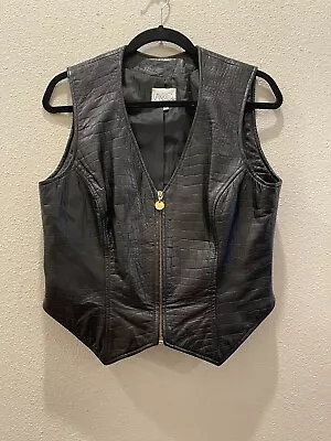 VAKKO Black Leather VEST SOFT Snake Skin Pattern Moto Biker Jacket Size Medium • $49.95