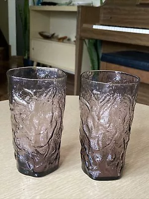 $14.99 • Buy Set Of 2 Morgantown Seneca Purple Amethyst Violet Crinkle Tumbler Glasses 16 Oz