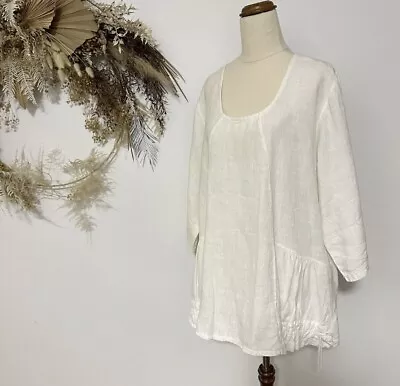 IMAGINE Italy Woman’s Linen  Boho Top White Fit Size 8-16 Laganlook Casual • $20