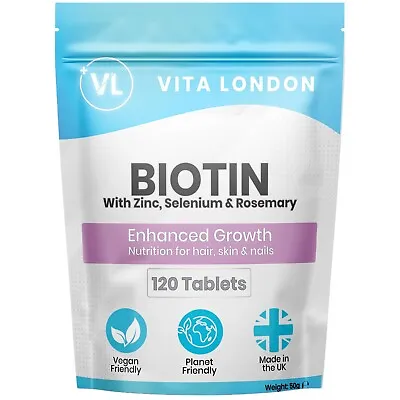 Biotin 10000mcg + Rosemary + Zinc & Selenium 120 Tablets Hair Growth Skin Nail • £5.99