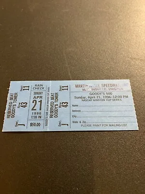Nascar Ticket Martinsville April 21 1996 • $5