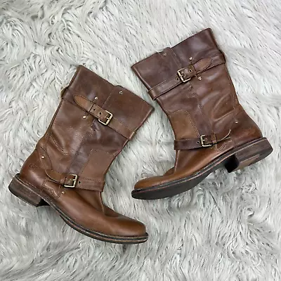 UGG Women's 9 Brown Leather Gillespie Moto Lug Boots Zip • $59.99