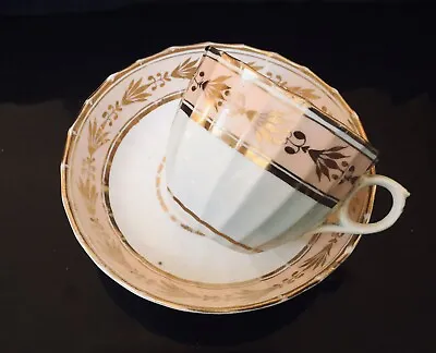 Antique Miles Mason Cup And Saucer Fluted Peach And Gold Circa 1805 • £10