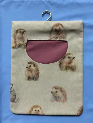 Hand Made Linen Fabric Peg Bag  Happy Hedgehogs   & Fully LIned In Cotton. • £6.95