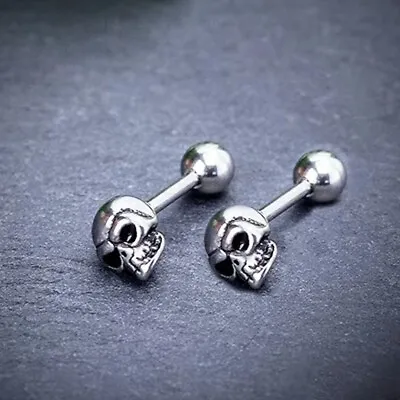 Mens Unisex Gothic Punk Skull Skeleton Screw Back Stud Earrings Stainless Steel  • $6.99