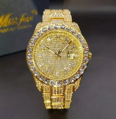 Luxury Men's Watch Iced Out Twinkle Big Faux Diamond Quartz Watch Men's Hip Hop • £45