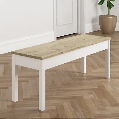 Large White & Solid Pine Dining Bench - Seats 2 - Emerson EMR003W • £45.92