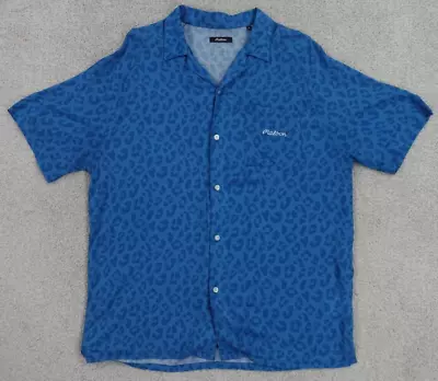 Malbon Shirt Men's Extra Large Blue Leopard Geometric All Over Print Camp Rayon • $49.99