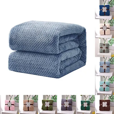 Luxury Popcorn Waffle Blanket Large Warm Fleece Throw Over Bed Travel • £11.99