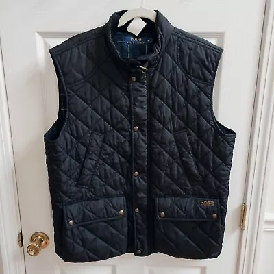 Polo Ralph Lauren Black XL Diamond Quilted Vest Padded Gilet Plaid Flannel Lined • $100