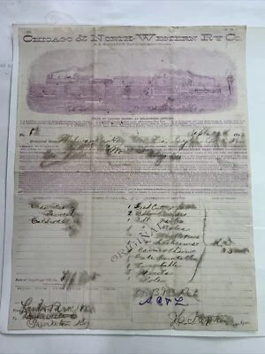 $12.99 • Buy Vintage 1897 Chicago And Northwestern Railway Bill Of Lading Exc Cond Some Smudg
