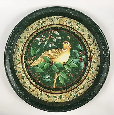 13.5” Giftco Green Metal Tray Platter Cookie Plate With Partridge Quail Motif • $9.99