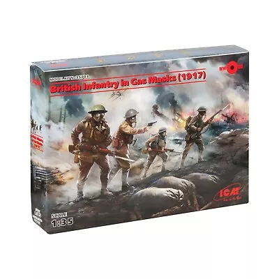 ICM 35703 - 1/35 British Infantry In Gas Masks WWII 1917 Plastic Model Kit • $29