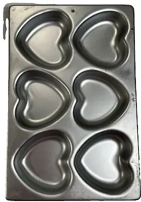 Wilton Aluminum 6 Cavity Heart Mini Cake Brownie Treat Pan 508-1104 Valentine's • $6.72