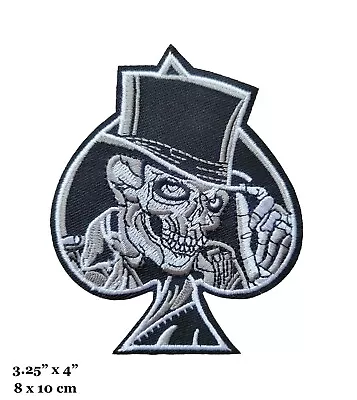 Skull Ace Spade Skeleton Top Hat Punk Biker Joker Embroidered Iron On Patch • $4.99