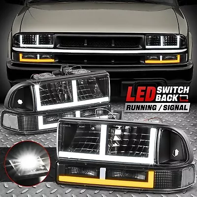 [Switchback F-LED DRL Signal] For 98-04 Chevy Blazer S10 Headlights Black/Clear • $122.88