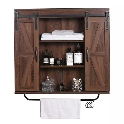 Rustic Wood Wall Storage Cabinet With Two Sliding Barn Door 3-Tier Decorativ... • $197.13