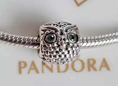 PANDORA ALE S925 ALE Wise Owl Green Eyes Charm 791211CZN Cubic Zirconia • £15