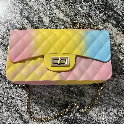 Rainbow Jelly Silicone Handbag Quilted. Really Cute! Great Condition • $8.95