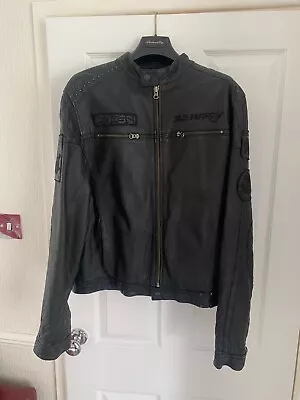 Y2K Vtg Ed Hardy Christian Audigier Leather Skull Studded Crystal Moto Jacket • £76