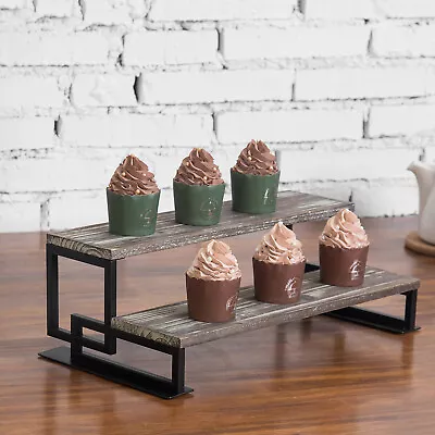 £46.58 • Buy MyGift 2 Tier Rustic Torched Wood And Black Metal Dessert Display Riser Stand