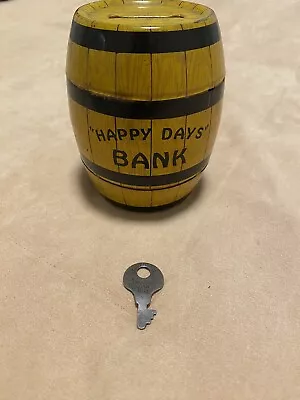 Vintage Metal Bank Happy Days Bank Barrel & Key Litho J Chein & Co Made In USA • $10