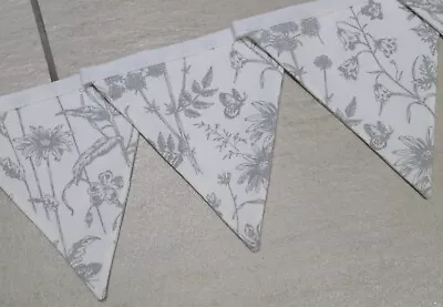 **Laura Ashley Lisette Fabric Bunting 2.4 Metres Dove Grey White Wild Flowers** • £16.99