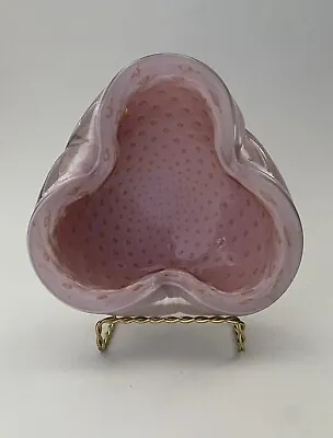 Vintage Murano Glass Bowl Ashtray By Barbini Pink W/ Gold Flecks 6” • $124