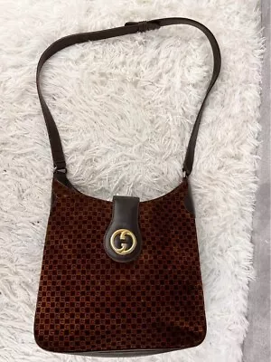 Authentic Gucci Vintage Shoulder Bag Suede Brown Gold Hardware From Japan • $286.99