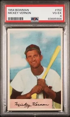 1954 Bowman Mickey Vernon Baseball Card PSA Graded VG-EX 4 #152 In The Set • $10