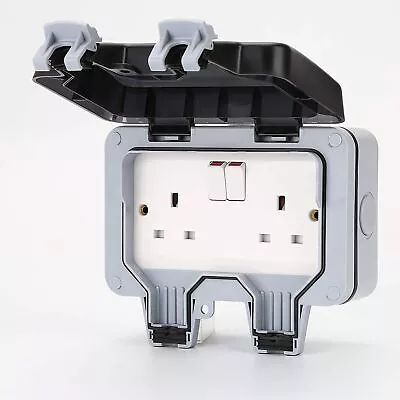 £11.59 • Buy 13A 1/2 Gang Waterproof Outdoor Storm Switched Socket Twin Double Outside Use UK