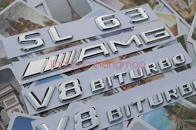  SL 63+ AMG + V8 BITURBO  Letters Trunk Embl Badge Sticker For Mercedes Benz • $34.99