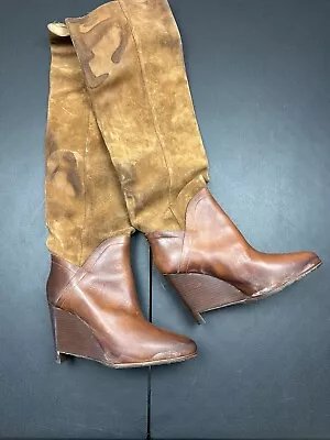 Maison Martin Margiela Wedge Tan Suede Slouch Over The Knee Boots • $50