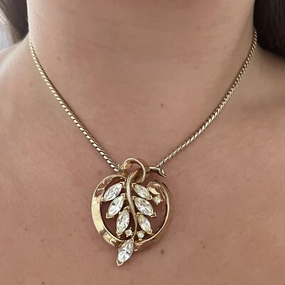 £26 • Buy 1960s Trifari Pat Pend Gold Plated Diamanté Sparkly Pendant Necklace