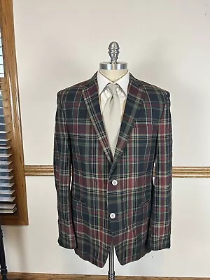 Tallia Orange 100% Cotton Madras Plaid Double Vent Blazer Size 42l • $54