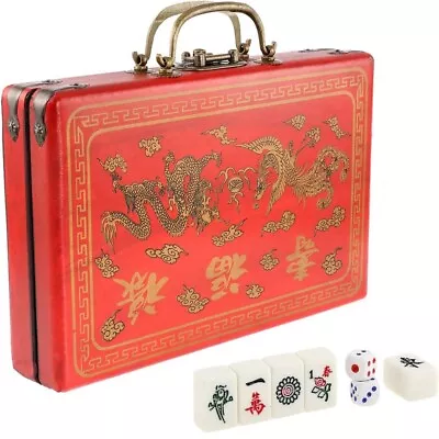 Vintage Mahjong Set W/Exquisite Wooden Suitcase W/144 Mahjong Pieces & Two Dice • $28.68