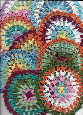 9 Psc Set Hand Crochet Doilies 5  Rainbow  Colorful  Mandala Boho Vintage Hipp • $14.99