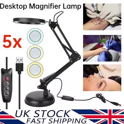 LED Desk Lamp Magnifying Magnifier Glass With Light Stand Clamp For Repair Read • £15.89