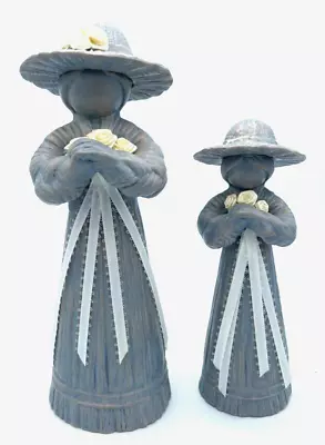 2 Ceramic Corn Husk Style Figurines - Blue With White Satin Roses • $13.99