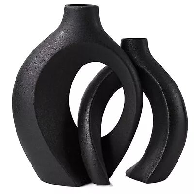 Black Hollow Ceramic Vase Set Of 2 Snuggle Round Boho Donut Modern Vase Nord... • $39.92