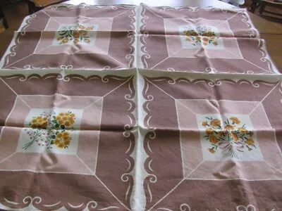 Vintage Linen Blend Floral Tablecloth With Shades Of Brown 34 X 34 Inches • $10