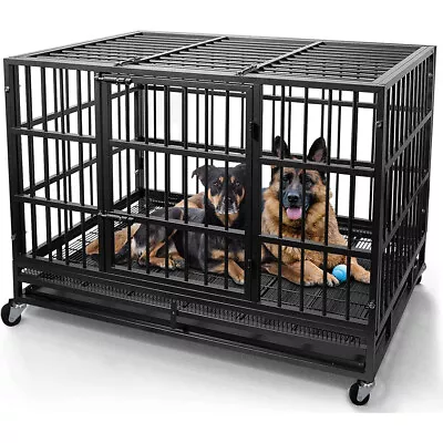 Super Strong Metal Dog Cage Black Pet Kennel With Wheels Crate Tray XL XXL XXXL • $209.95