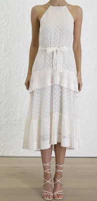 $128 • Buy Zimmerman Ivory Tiered Pleated Picnic Dress Size 3