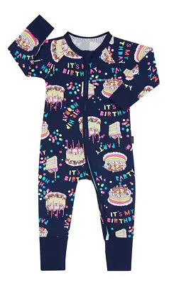 Bonds Baby Wondersuit Zippy Birthday Hip Hip Hooray Navy Size 0 1 2 & 3 • $34.95