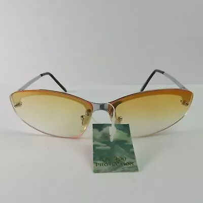 Sunglasses Frame Retro Yellow Lens Silver Slim Half Rim Slim Frame New  • $14.29