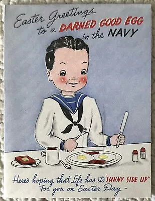 Unused Easter Patriotic WW2 WWII Navy Good Egg Military Vtg Greeting Card 1940s • $6.21