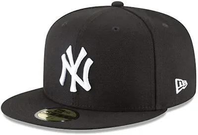 New York Yankees Baseball Hat New Era 59Fifty Mens 7 5/8 Fitted Black Cap NWT • $25