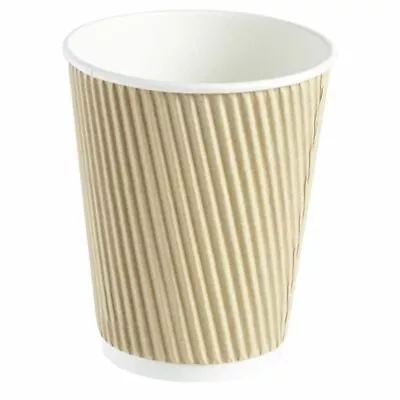 Deli Supplies 100 X 8oz Ripple Brown Kraft Cups Insulated Disposable Paper Cup • £10.92