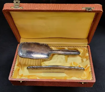 VTG Alpaca Silver-Plated Brush And Comb Vanity Set Gift Travel Box Children Baby • $29.99