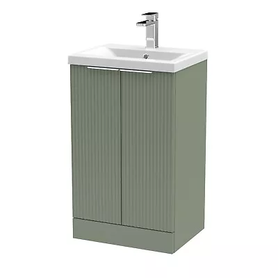 Hudson Reed Floor Standing 500mm Fluted Green Basin Vanity Unit Bathroom Sink • £229.95